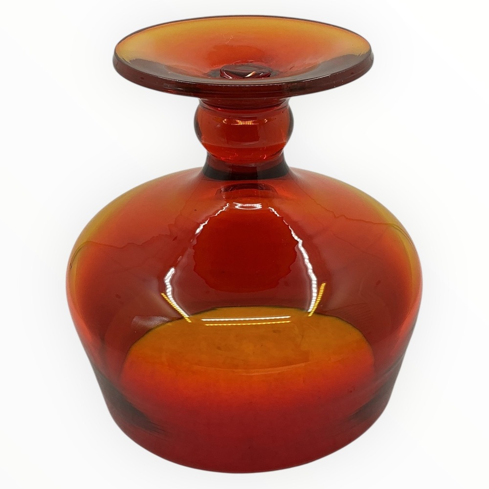 Blenko Tangerine Hand Blown Glass Footed Bowl Pedestal Compote 6.75 inches MCM - Picture 9 of 11